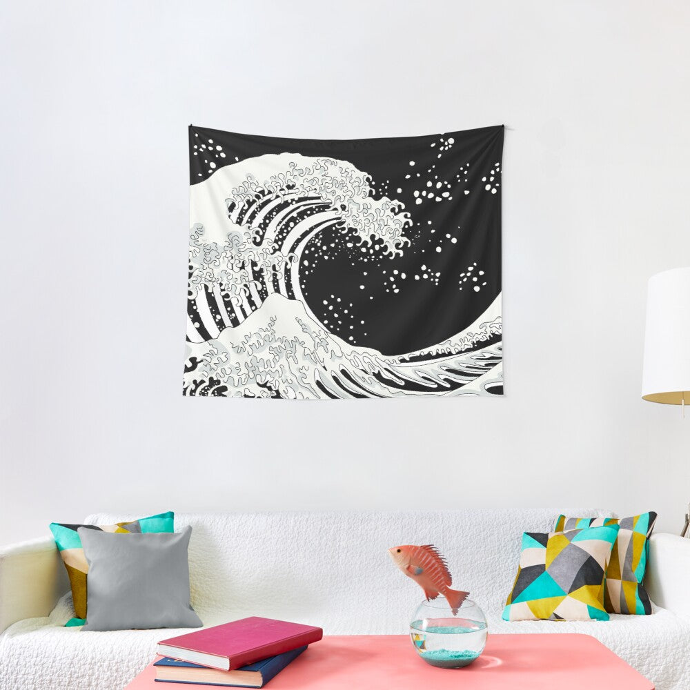 Black and White Great Wave Tapestry