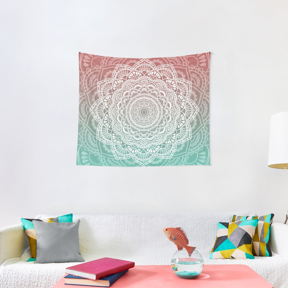 Muted Peach and Turquoise Tapestry Tapestry