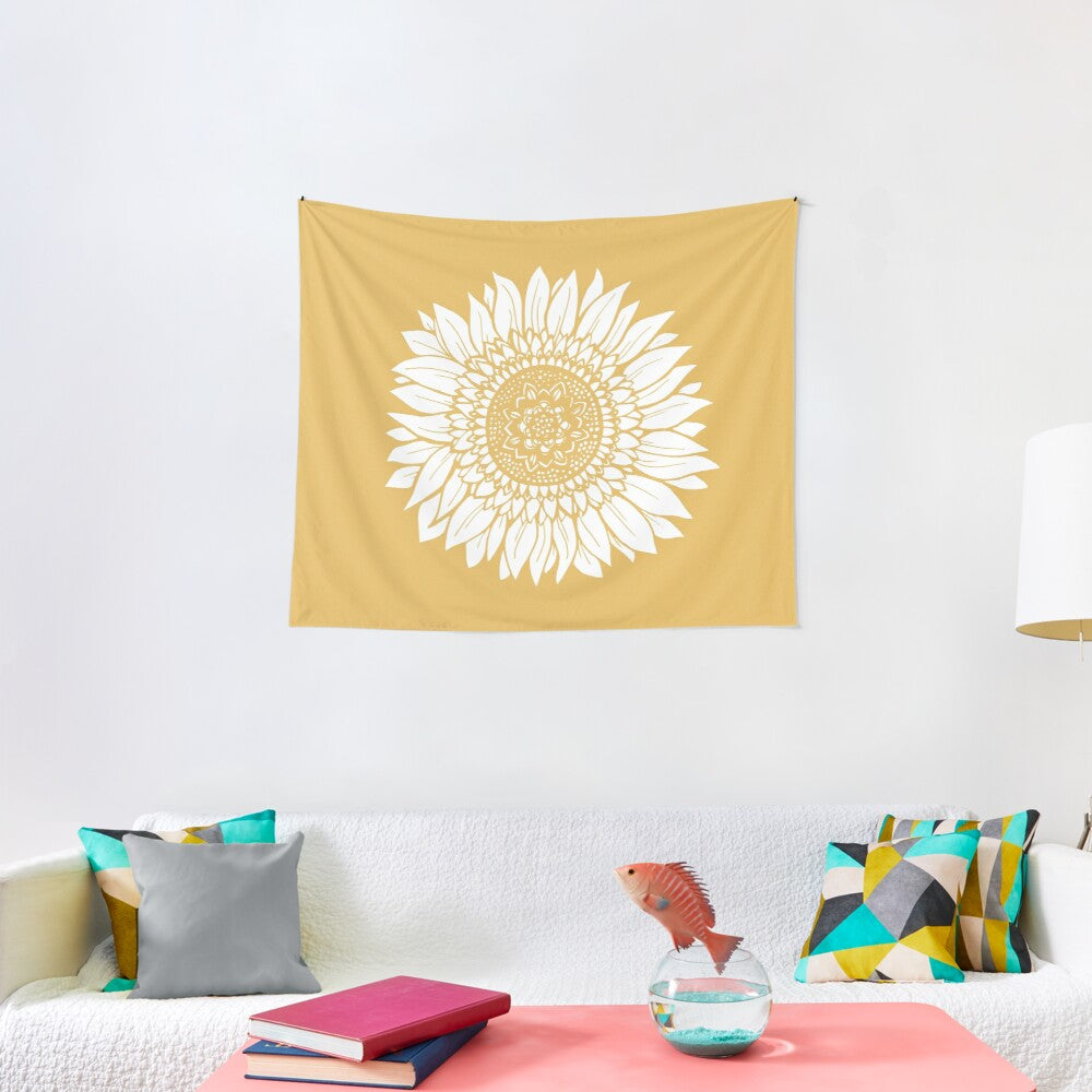 Yellow Flower Drawing Tapestry Tapestry